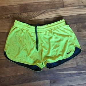 Nike neon green running shorts, size small